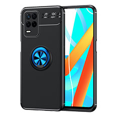 Funda Silicona Carcasa Ultrafina Goma con Magnetico Anillo de dedo Soporte SD2 para Realme 9 5G India Azul y Negro