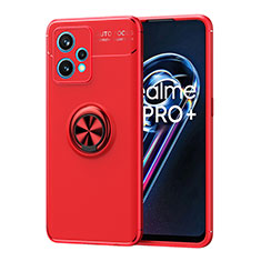 Funda Silicona Carcasa Ultrafina Goma con Magnetico Anillo de dedo Soporte SD2 para Realme 9 Pro+ Plus 5G Rojo