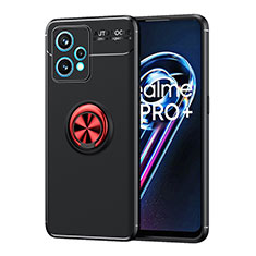 Funda Silicona Carcasa Ultrafina Goma con Magnetico Anillo de dedo Soporte SD2 para Realme 9 Pro+ Plus 5G Rojo y Negro