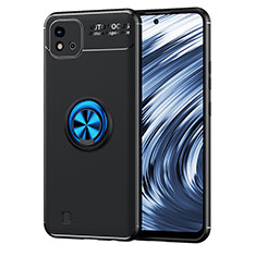 Funda Silicona Carcasa Ultrafina Goma con Magnetico Anillo de dedo Soporte SD2 para Realme C11 (2021) Azul y Negro