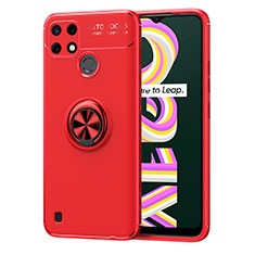 Funda Silicona Carcasa Ultrafina Goma con Magnetico Anillo de dedo Soporte SD2 para Realme C21Y Rojo