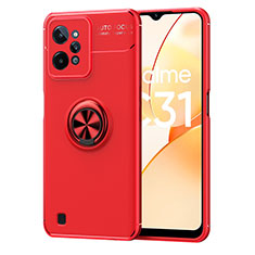 Funda Silicona Carcasa Ultrafina Goma con Magnetico Anillo de dedo Soporte SD2 para Realme C31 Rojo