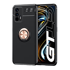 Funda Silicona Carcasa Ultrafina Goma con Magnetico Anillo de dedo Soporte SD2 para Realme GT Neo 2T 5G Oro y Negro