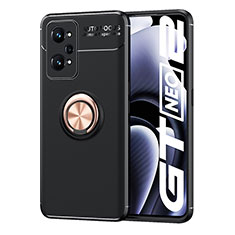 Funda Silicona Carcasa Ultrafina Goma con Magnetico Anillo de dedo Soporte SD2 para Realme GT Neo 3T 5G Oro y Negro