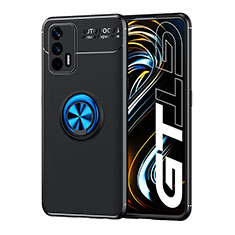 Funda Silicona Carcasa Ultrafina Goma con Magnetico Anillo de dedo Soporte SD2 para Realme Q3 Pro 5G Azul y Negro