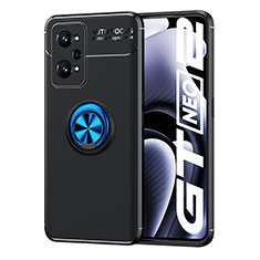 Funda Silicona Carcasa Ultrafina Goma con Magnetico Anillo de dedo Soporte SD2 para Realme Q5 Pro 5G Azul y Negro