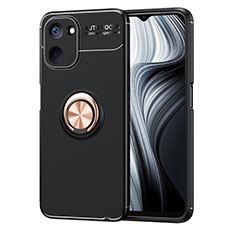 Funda Silicona Carcasa Ultrafina Goma con Magnetico Anillo de dedo Soporte SD2 para Realme Q5x 5G Oro y Negro