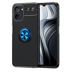 Funda Silicona Carcasa Ultrafina Goma con Magnetico Anillo de dedo Soporte SD2 para Realme V30 5G Azul y Negro