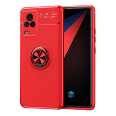 Funda Silicona Carcasa Ultrafina Goma con Magnetico Anillo de dedo Soporte SD2 para Vivo iQOO 7 5G Rojo