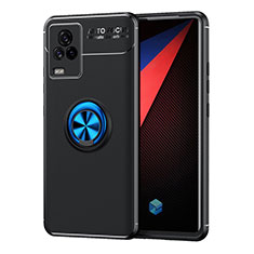 Funda Silicona Carcasa Ultrafina Goma con Magnetico Anillo de dedo Soporte SD2 para Vivo iQOO 7 Legend 5G Azul y Negro