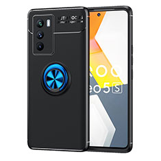 Funda Silicona Carcasa Ultrafina Goma con Magnetico Anillo de dedo Soporte SD2 para Vivo iQOO Neo5S 5G Azul y Negro