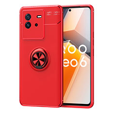 Funda Silicona Carcasa Ultrafina Goma con Magnetico Anillo de dedo Soporte SD2 para Vivo iQOO Neo6 5G Rojo