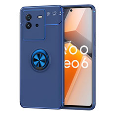 Funda Silicona Carcasa Ultrafina Goma con Magnetico Anillo de dedo Soporte SD2 para Vivo iQOO Neo6 SE 5G Azul