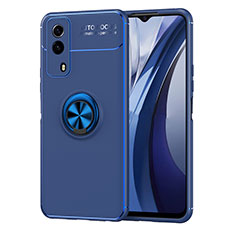 Funda Silicona Carcasa Ultrafina Goma con Magnetico Anillo de dedo Soporte SD2 para Vivo iQOO Z5x 5G Azul