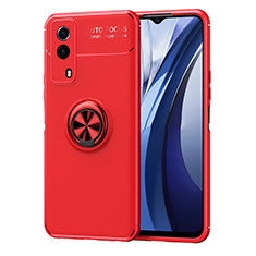 Funda Silicona Carcasa Ultrafina Goma con Magnetico Anillo de dedo Soporte SD2 para Vivo iQOO Z5x 5G Rojo