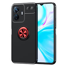 Funda Silicona Carcasa Ultrafina Goma con Magnetico Anillo de dedo Soporte SD2 para Vivo iQOO Z6 Lite 5G Rojo y Negro