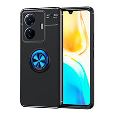 Funda Silicona Carcasa Ultrafina Goma con Magnetico Anillo de dedo Soporte SD2 para Vivo iQOO Z6 Pro 5G Azul y Negro