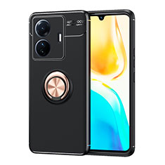 Funda Silicona Carcasa Ultrafina Goma con Magnetico Anillo de dedo Soporte SD2 para Vivo iQOO Z6 Pro 5G Oro y Negro