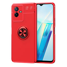 Funda Silicona Carcasa Ultrafina Goma con Magnetico Anillo de dedo Soporte SD2 para Vivo iQOO Z6x Rojo