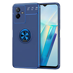 Funda Silicona Carcasa Ultrafina Goma con Magnetico Anillo de dedo Soporte SD2 para Vivo T2x 5G Azul