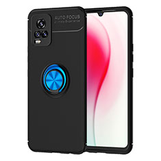 Funda Silicona Carcasa Ultrafina Goma con Magnetico Anillo de dedo Soporte SD2 para Vivo V20 (2021) Azul y Negro