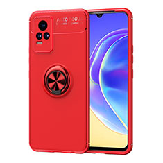 Funda Silicona Carcasa Ultrafina Goma con Magnetico Anillo de dedo Soporte SD2 para Vivo V21e 4G Rojo