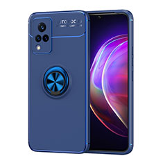 Funda Silicona Carcasa Ultrafina Goma con Magnetico Anillo de dedo Soporte SD2 para Vivo V21s 5G Azul