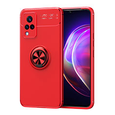 Funda Silicona Carcasa Ultrafina Goma con Magnetico Anillo de dedo Soporte SD2 para Vivo V21s 5G Rojo