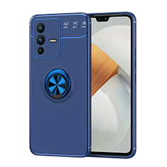 Funda Silicona Carcasa Ultrafina Goma con Magnetico Anillo de dedo Soporte SD2 para Vivo V23 5G Azul