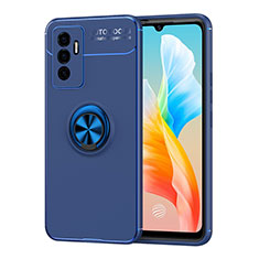 Funda Silicona Carcasa Ultrafina Goma con Magnetico Anillo de dedo Soporte SD2 para Vivo V23e 5G Azul