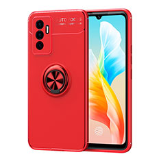 Funda Silicona Carcasa Ultrafina Goma con Magnetico Anillo de dedo Soporte SD2 para Vivo V23e Rojo