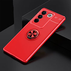 Funda Silicona Carcasa Ultrafina Goma con Magnetico Anillo de dedo Soporte SD2 para Vivo V27e 5G Rojo