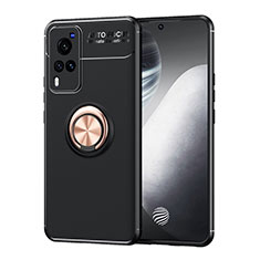 Funda Silicona Carcasa Ultrafina Goma con Magnetico Anillo de dedo Soporte SD2 para Vivo X60 Pro 5G Oro y Negro