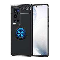 Funda Silicona Carcasa Ultrafina Goma con Magnetico Anillo de dedo Soporte SD2 para Vivo X60 Pro+ Plus 5G Azul y Negro