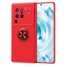 Funda Silicona Carcasa Ultrafina Goma con Magnetico Anillo de dedo Soporte SD2 para Vivo X80 Pro 5G Rojo