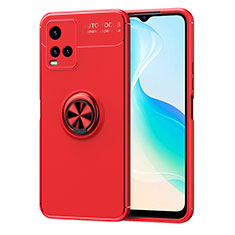 Funda Silicona Carcasa Ultrafina Goma con Magnetico Anillo de dedo Soporte SD2 para Vivo Y21t Rojo