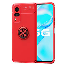 Funda Silicona Carcasa Ultrafina Goma con Magnetico Anillo de dedo Soporte SD2 para Vivo Y51A Rojo