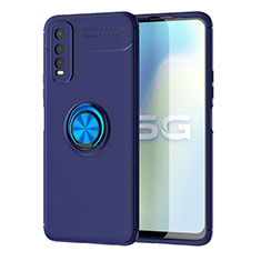 Funda Silicona Carcasa Ultrafina Goma con Magnetico Anillo de dedo Soporte SD2 para Vivo Y51s 5G Azul