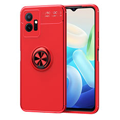 Funda Silicona Carcasa Ultrafina Goma con Magnetico Anillo de dedo Soporte SD2 para Vivo Y55s 5G Rojo