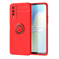 Funda Silicona Carcasa Ultrafina Goma con Magnetico Anillo de dedo Soporte SD2 para Vivo Y70t 5G Rojo