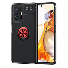 Funda Silicona Carcasa Ultrafina Goma con Magnetico Anillo de dedo Soporte SD2 para Xiaomi Mi 11T Pro 5G Rojo y Negro