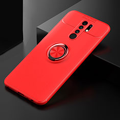 Funda Silicona Carcasa Ultrafina Goma con Magnetico Anillo de dedo Soporte SD2 para Xiaomi Poco M2 Rojo