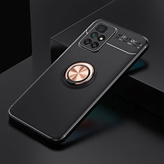 Funda Silicona Carcasa Ultrafina Goma con Magnetico Anillo de dedo Soporte SD2 para Xiaomi Redmi 10 (2022) Oro y Negro