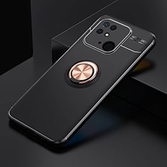 Funda Silicona Carcasa Ultrafina Goma con Magnetico Anillo de dedo Soporte SD2 para Xiaomi Redmi 10 India Oro y Negro