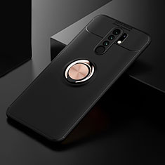 Funda Silicona Carcasa Ultrafina Goma con Magnetico Anillo de dedo Soporte SD2 para Xiaomi Redmi 9 Oro y Negro
