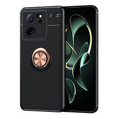 Funda Silicona Carcasa Ultrafina Goma con Magnetico Anillo de dedo Soporte SD2 para Xiaomi Redmi K60 Ultra 5G Oro y Negro