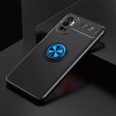 Funda Silicona Carcasa Ultrafina Goma con Magnetico Anillo de dedo Soporte SD2 para Xiaomi Redmi Note 10 5G Azul y Negro