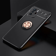 Funda Silicona Carcasa Ultrafina Goma con Magnetico Anillo de dedo Soporte SD2 para Xiaomi Redmi Note 10 Pro 5G Oro y Negro