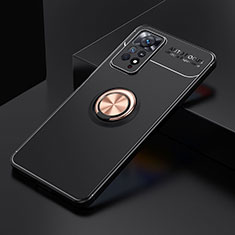Funda Silicona Carcasa Ultrafina Goma con Magnetico Anillo de dedo Soporte SD2 para Xiaomi Redmi Note 11 Pro 5G Oro y Negro
