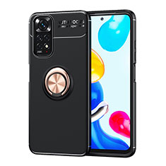 Funda Silicona Carcasa Ultrafina Goma con Magnetico Anillo de dedo Soporte SD2 para Xiaomi Redmi Note 11S 4G Oro y Negro